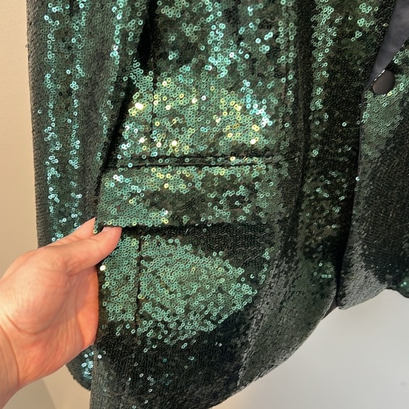 Mage Male Womens Emerald Green Sequin Blazer Jacket NYE Holiday Satin Size Large - Picture 3 of 16